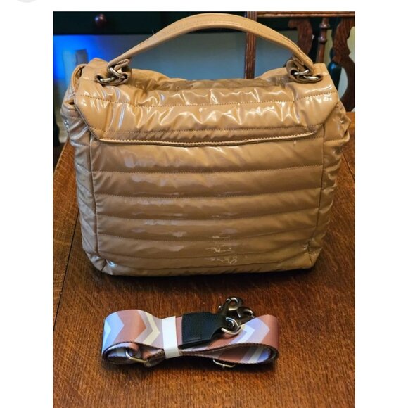 Think Royln Evelyn Puffer Crossbody/Tote Bag 12"x12" Nude - Picture 2 of 9